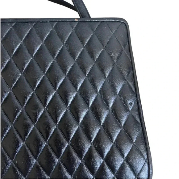 Rare Vintage Judith Leiber Quilted Black Leather Top Handle Bag Collector Item - Picture 6 of 15